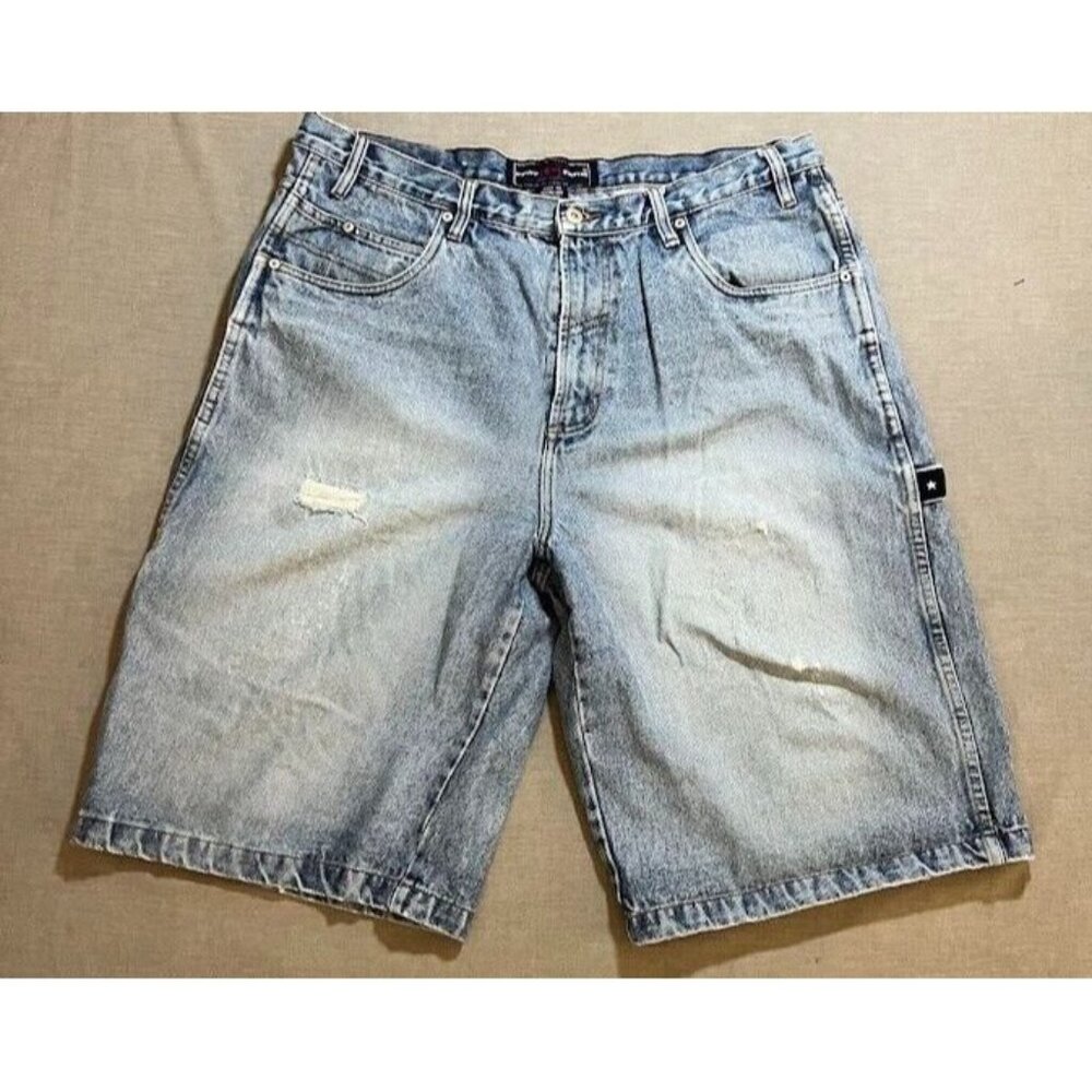 Phat‎ Farm Carpenter Shorts Mens 40 Blue Denim Pocketed Zip Baggy Hip Hop Men.